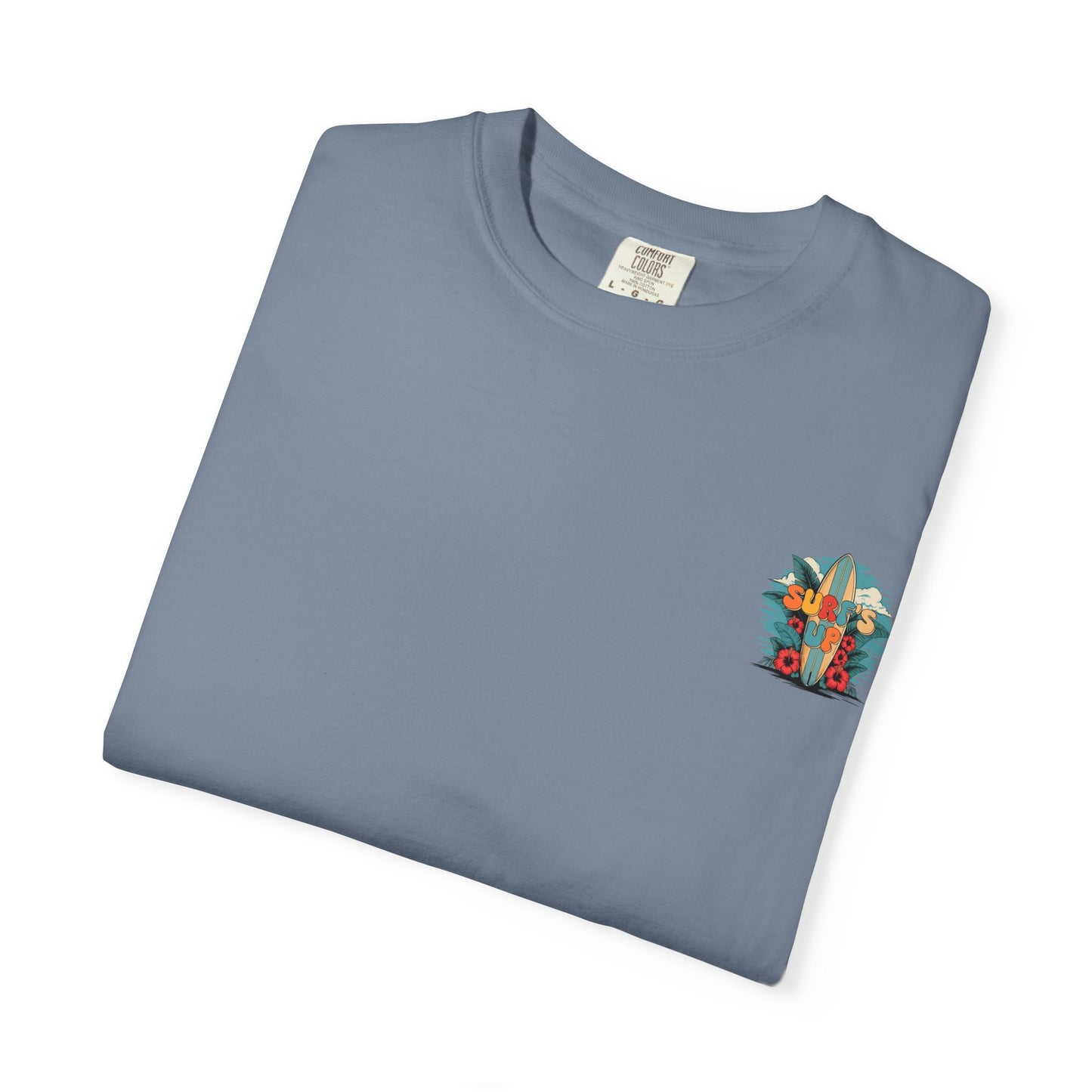 Surf's Up T-Shirt — Retro Surfboard & Hibiscus Beach Graphic