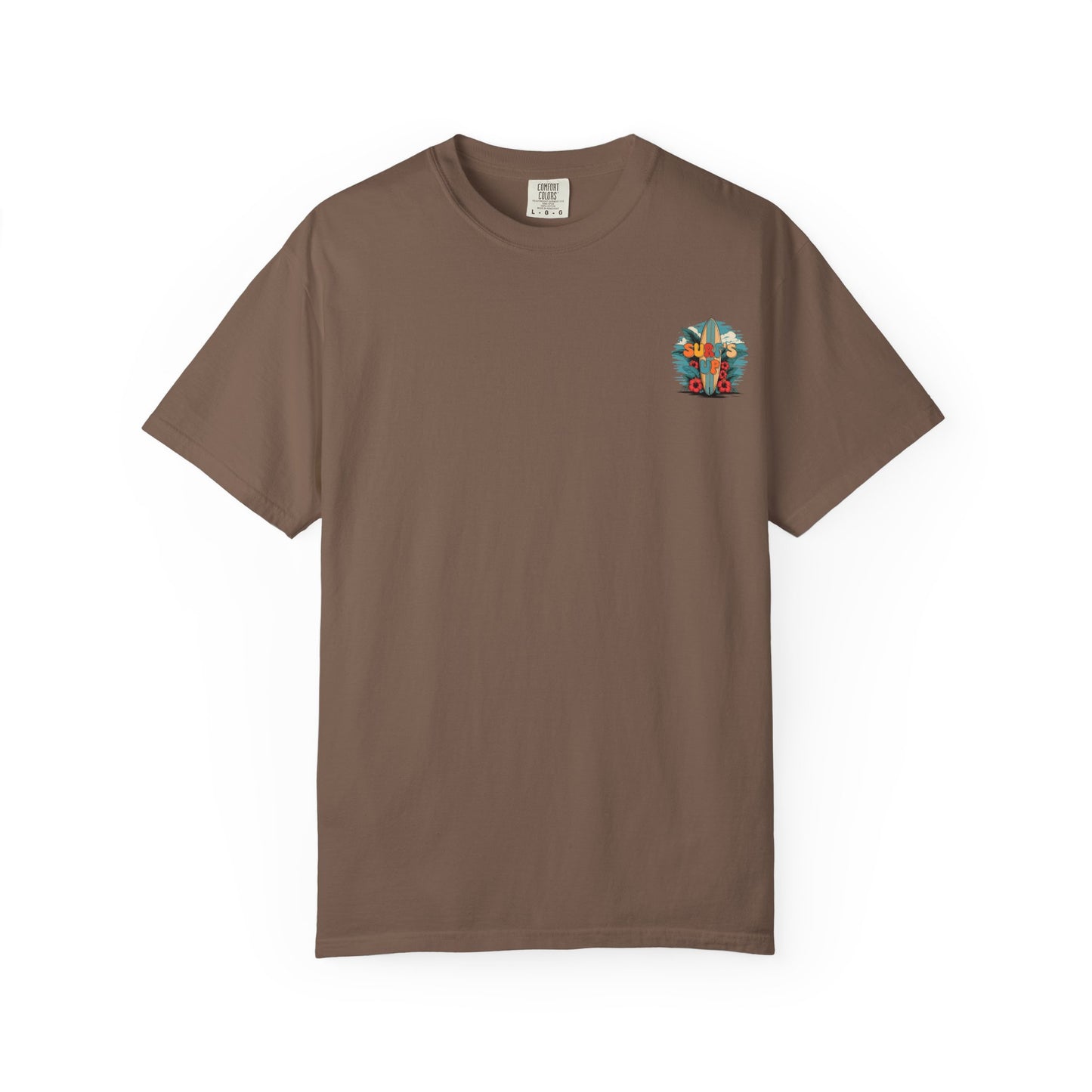 Surf's Up T-Shirt — Retro Surfboard & Hibiscus Beach Graphic