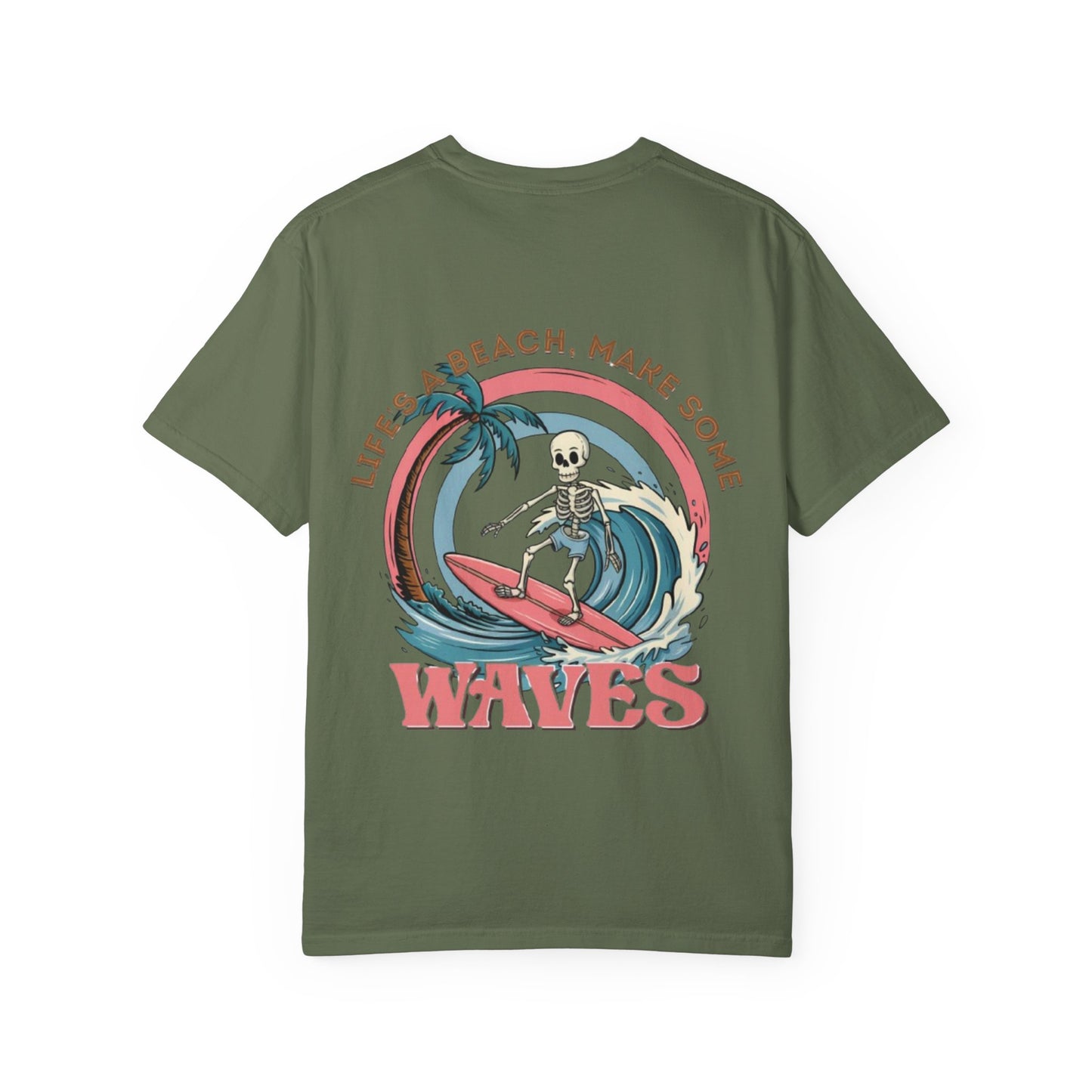 Surf Skeleton Tee — “Life’s a Beach, Make Some Waves” Graphic T-Shirt