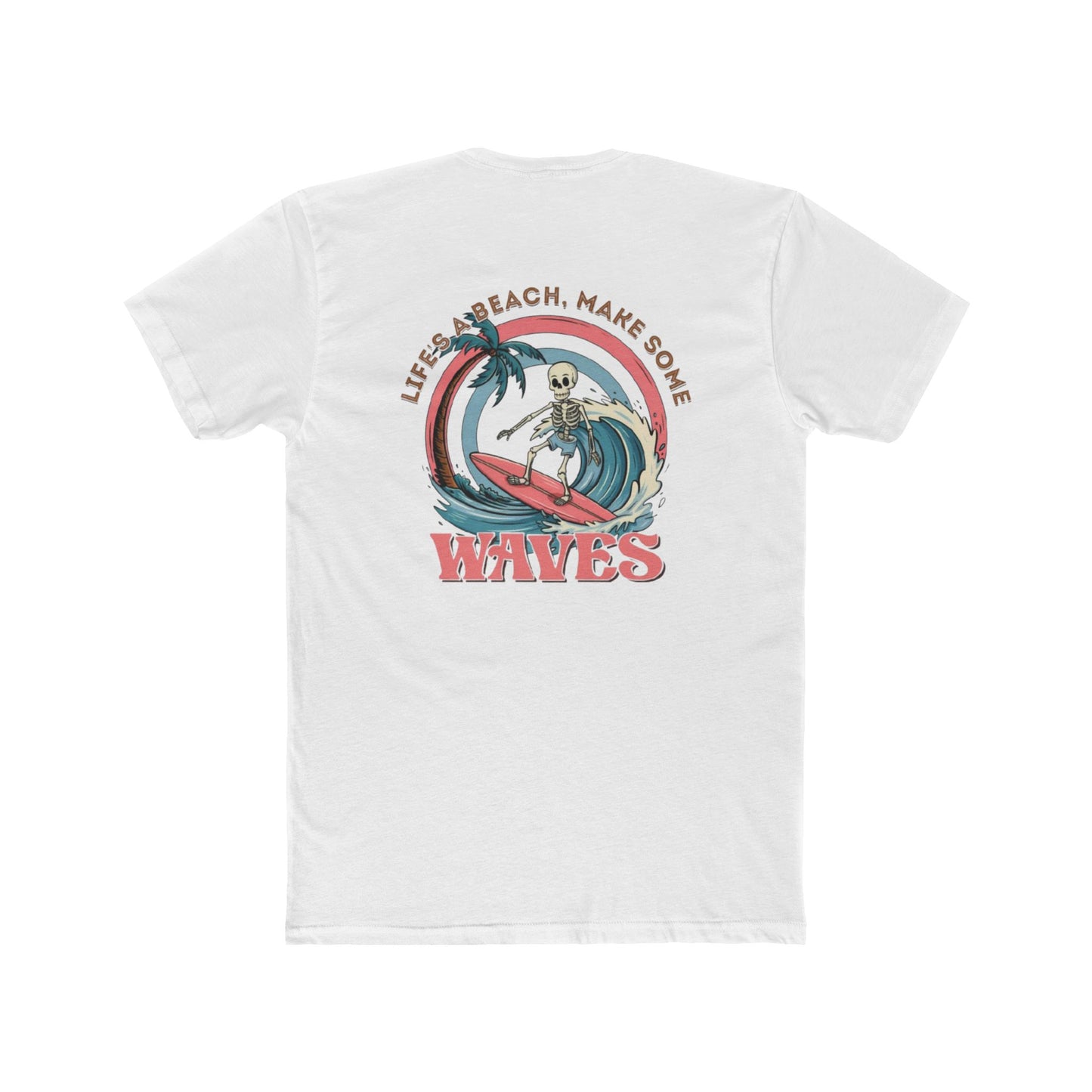 Wave Skeleton Surf T-Shirt — "Life's a Beach, Make Some Waves" Retro Tee