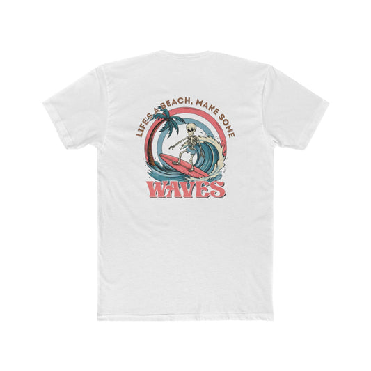 Wave Skeleton Surf T-Shirt — "Life's a Beach, Make Some Waves" Retro Tee