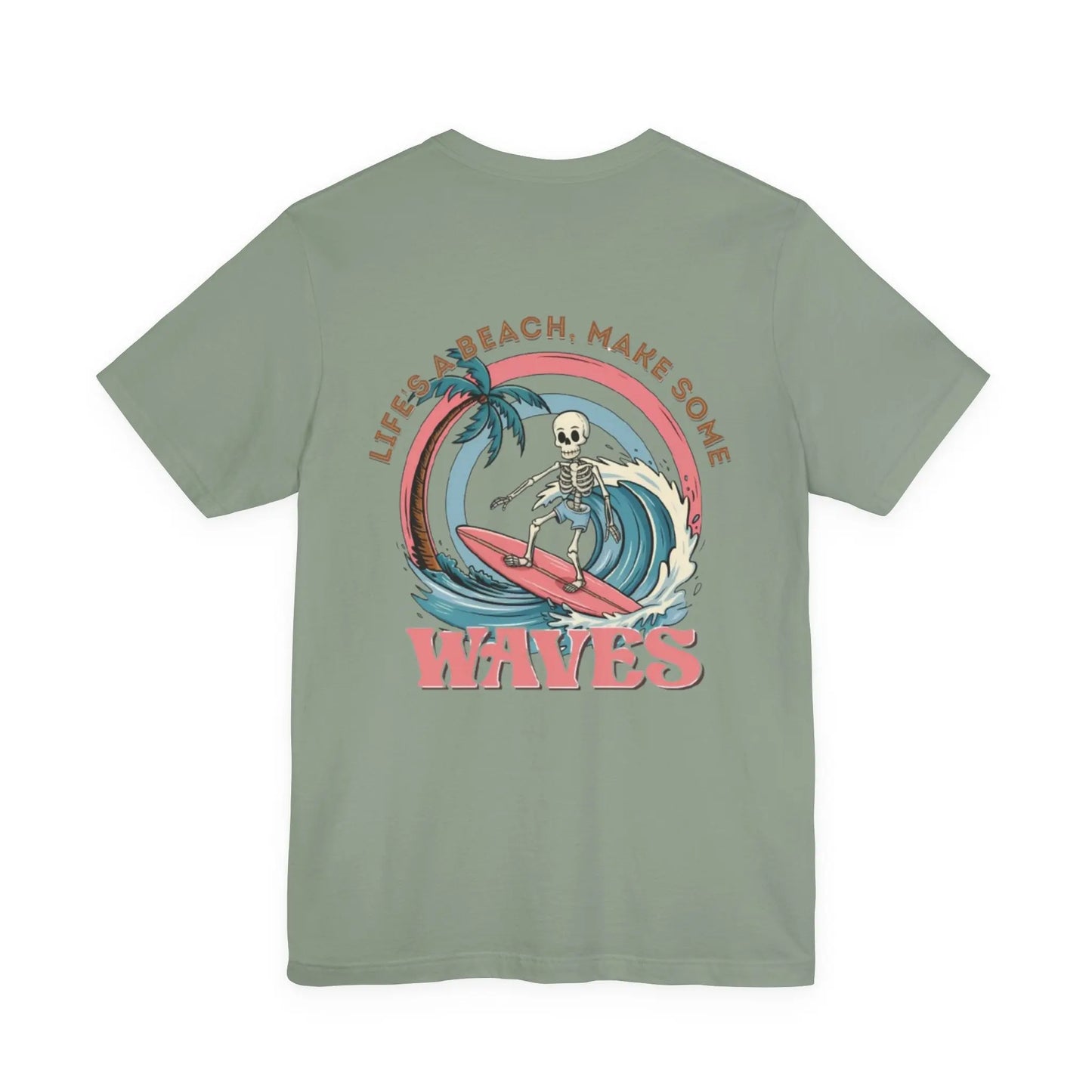 Wave Skeleton Surf T-Shirt — "Life's a Beach, Make Some Waves" Retro Tee Printify