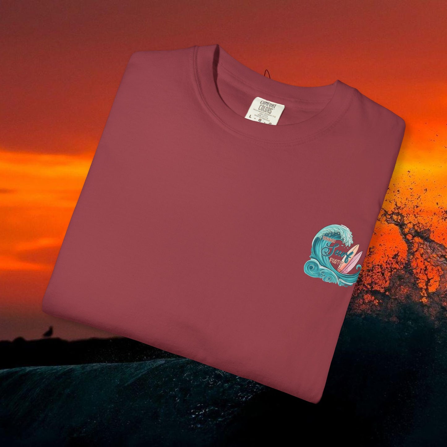Surf Party T‑Shirt — Retro Wave & Surfboards Beach Tee