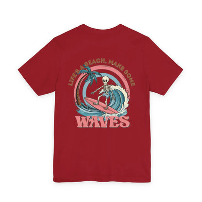 Wave Skeleton Surf T-Shirt — "Life's a Beach, Make Some Waves" Retro Tee Printify