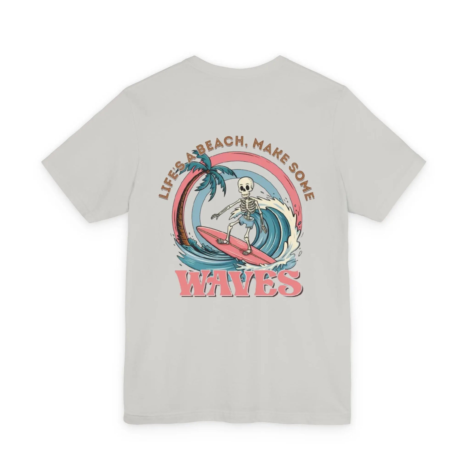 Wave Skeleton Surf T-Shirt — "Life's a Beach, Make Some Waves" Retro Tee Printify