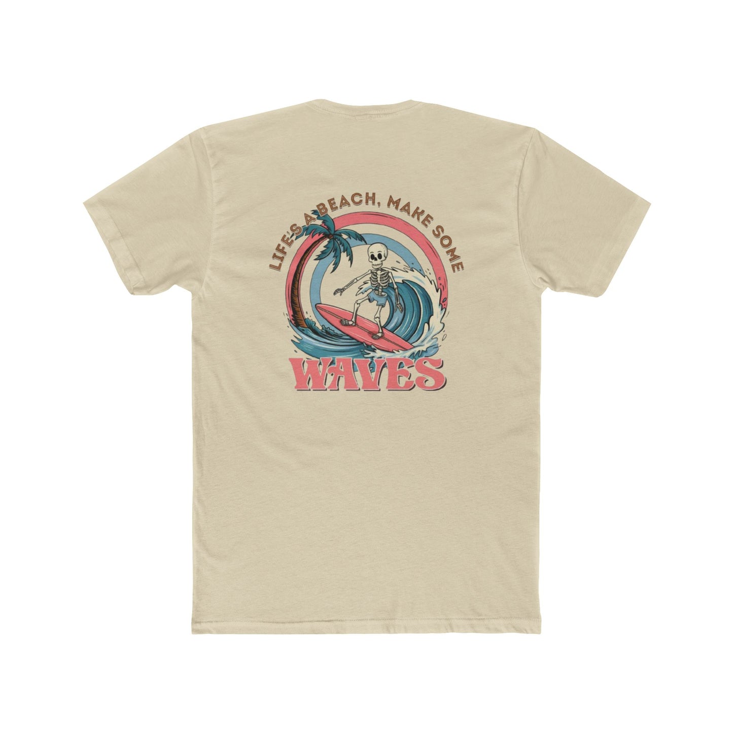 Wave Skeleton Surf T-Shirt — "Life's a Beach, Make Some Waves" Retro Tee