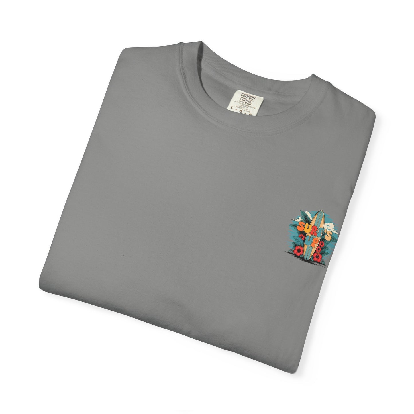 Surf's Up T-Shirt — Retro Surfboard & Hibiscus Beach Graphic