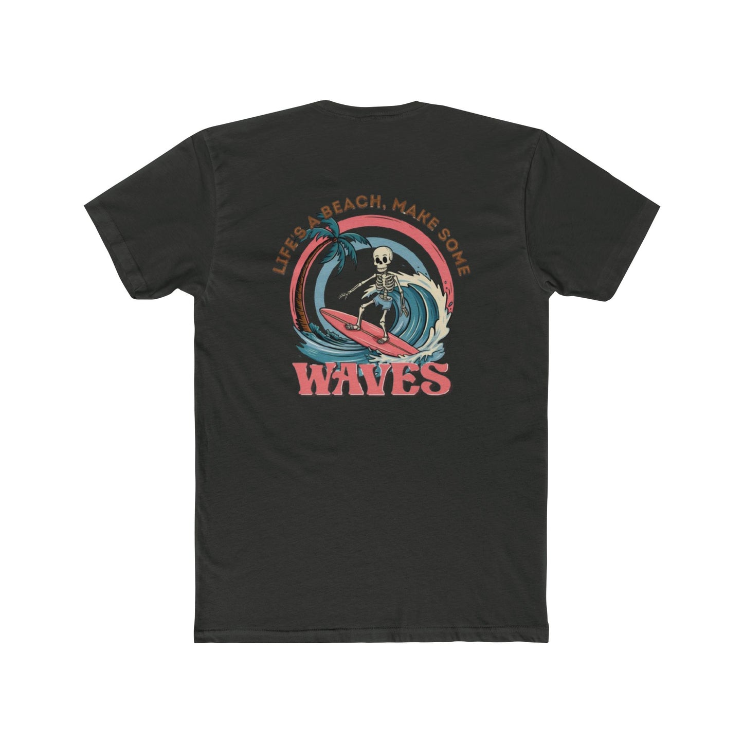Wave Skeleton Surf T-Shirt — "Life's a Beach, Make Some Waves" Retro Tee