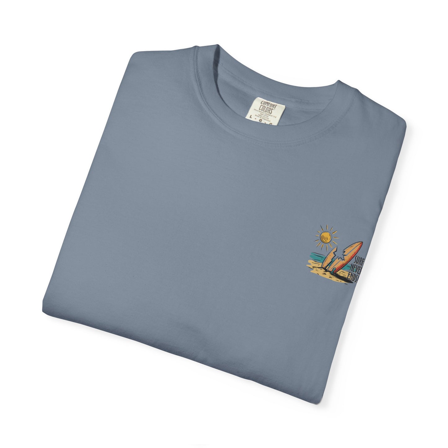 Surf Never Ends T-Shirt — Vintage Surfboard Beach Tee