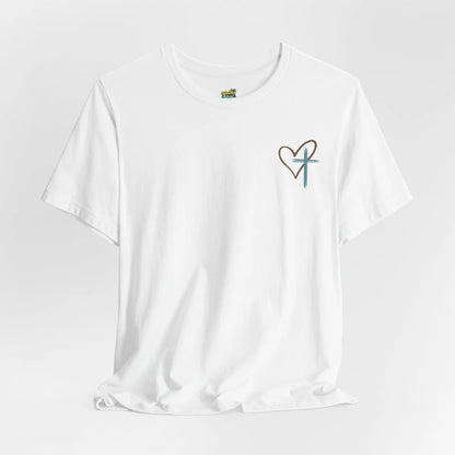 Faith Heart T‑Shirt — Brushstroke Cross & Heart Christian Tee Printify