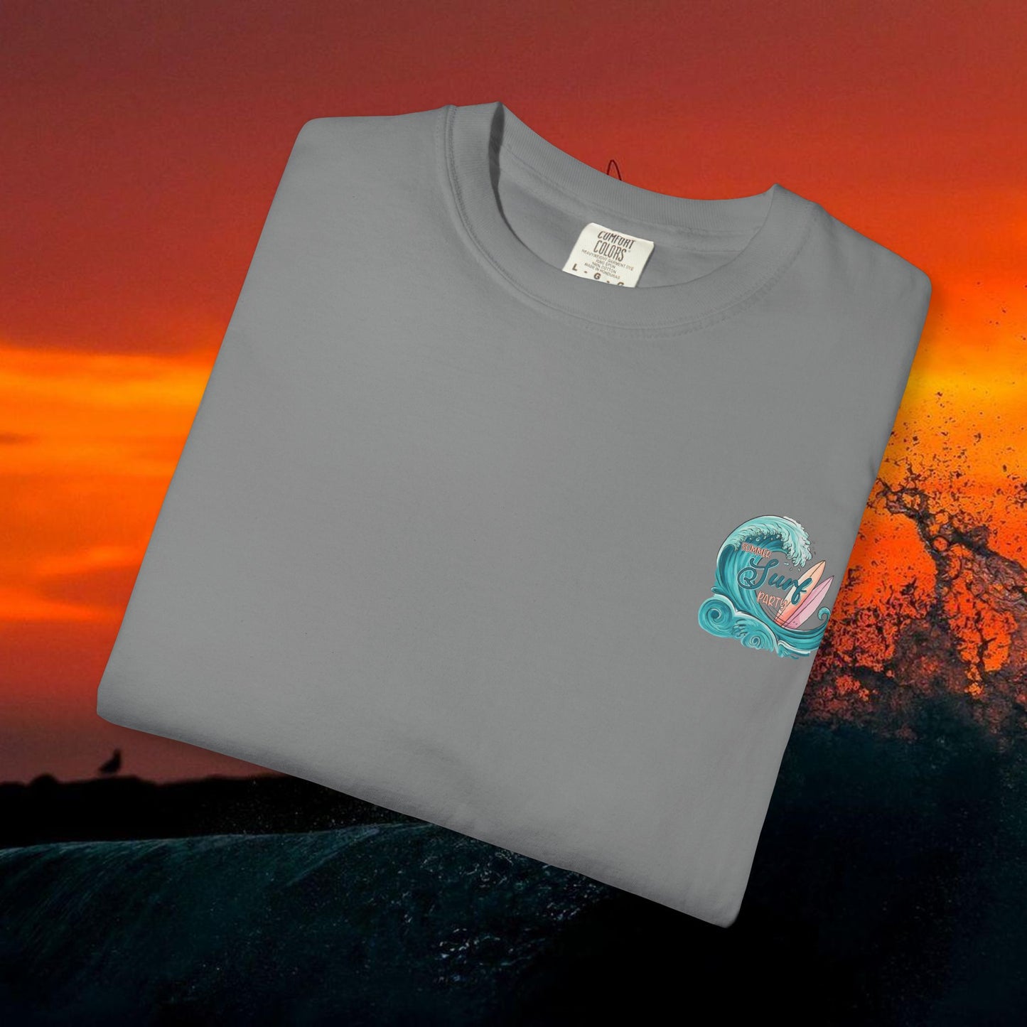 Surf Party T‑Shirt — Retro Wave & Surfboards Beach Tee