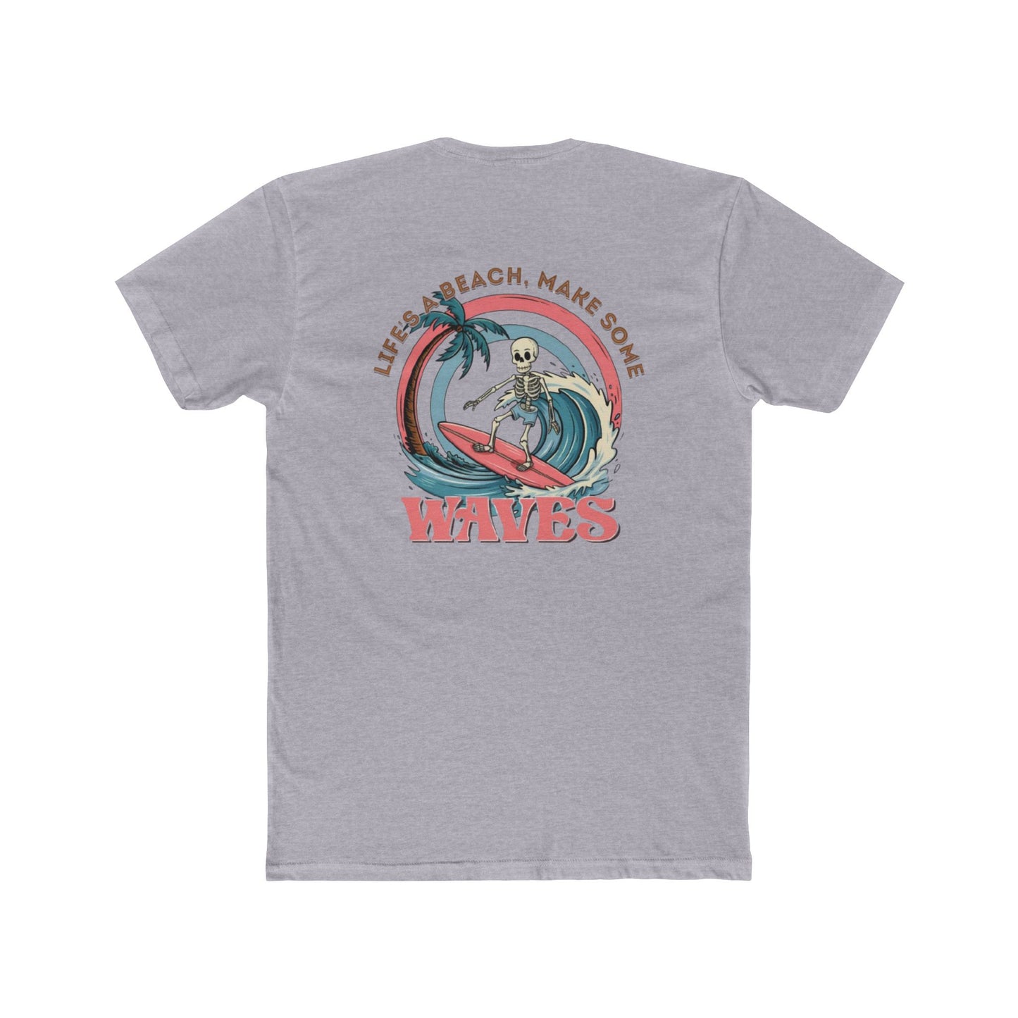 Wave Skeleton Surf T-Shirt — "Life's a Beach, Make Some Waves" Retro Tee