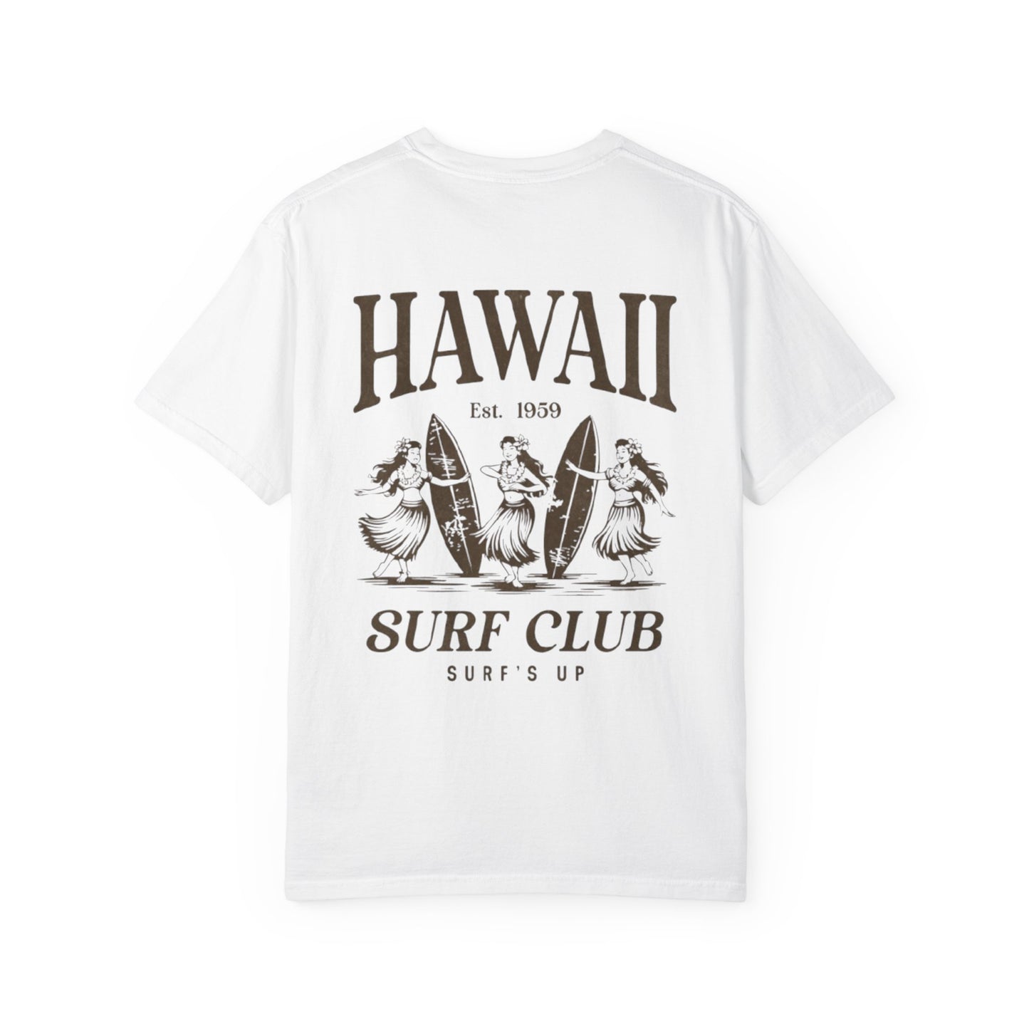 Hawaii Surf Club Graphic T-Shirt — Vintage Hula & Surfboard Tee
