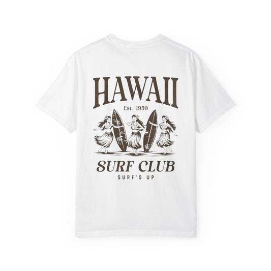 Hawaii Surf Club Graphic T-Shirt — Vintage Hula & Surfboard Tee