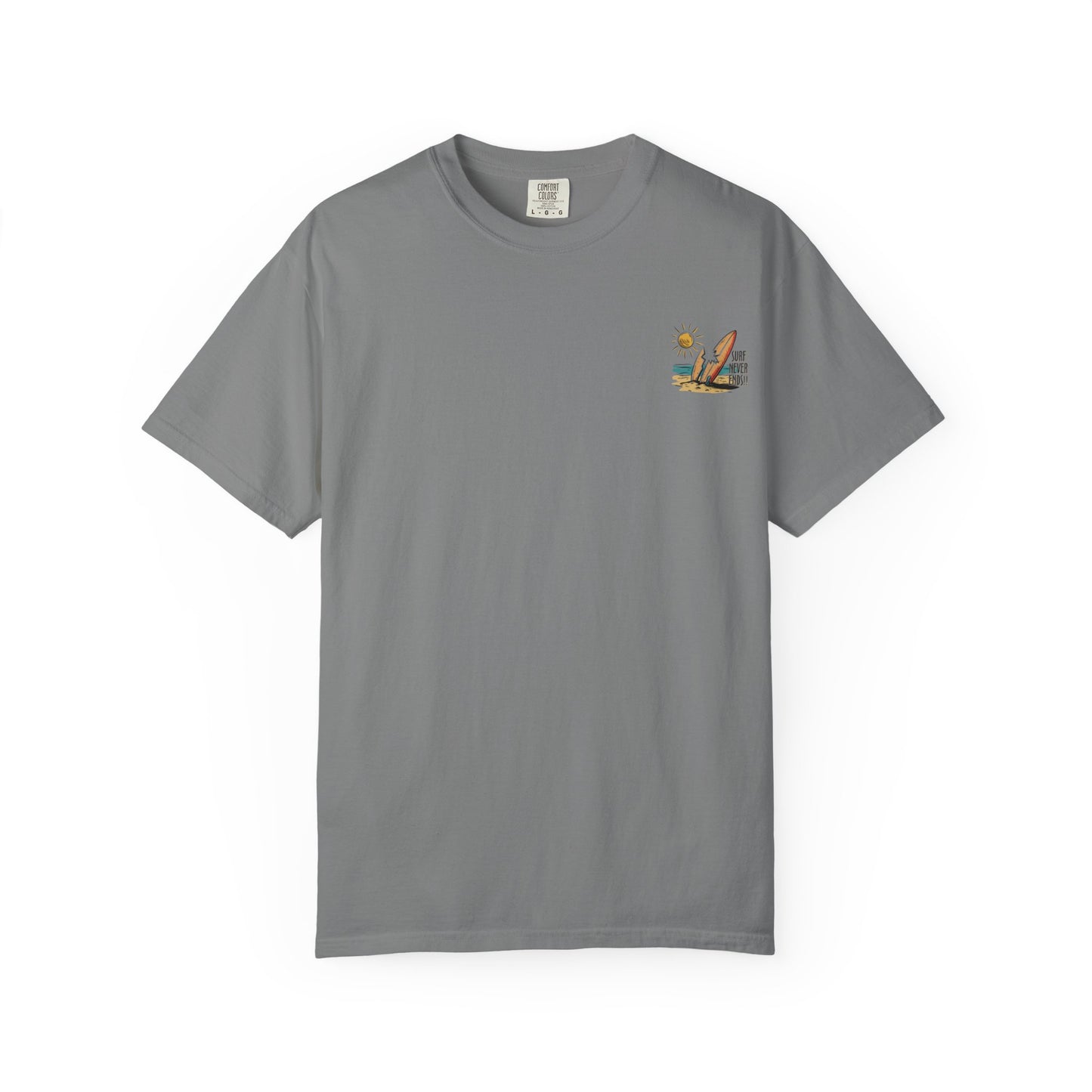 Surf Never Ends T-Shirt — Vintage Surfboard Beach Tee