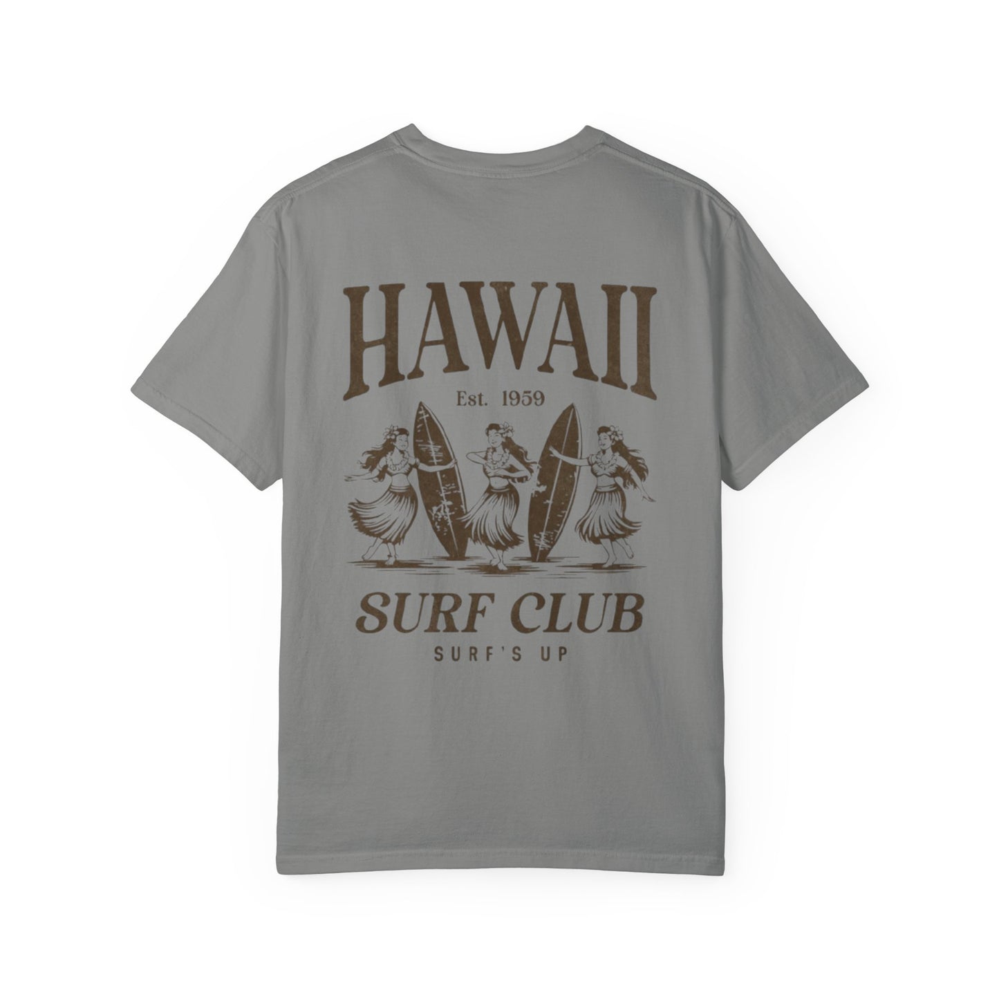 Hawaii Surf Club Graphic T-Shirt — Vintage Hula & Surfboard Tee
