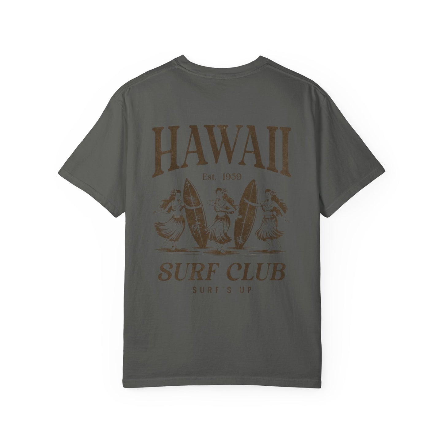 Hawaii Surf Club Graphic T-Shirt — Vintage Hula & Surfboard Tee