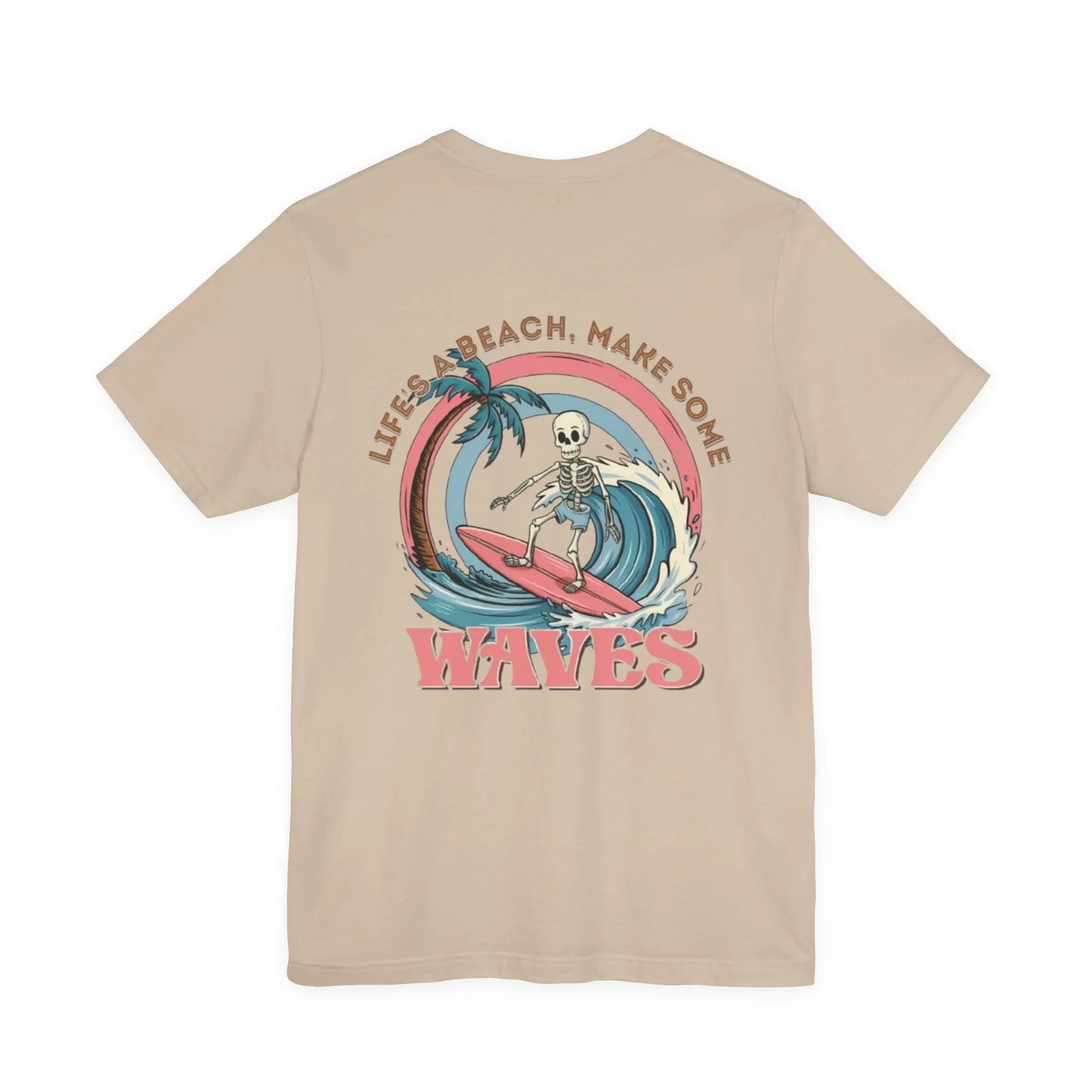 Wave Skeleton Surf T-Shirt — "Life's a Beach, Make Some Waves" Retro Tee Printify