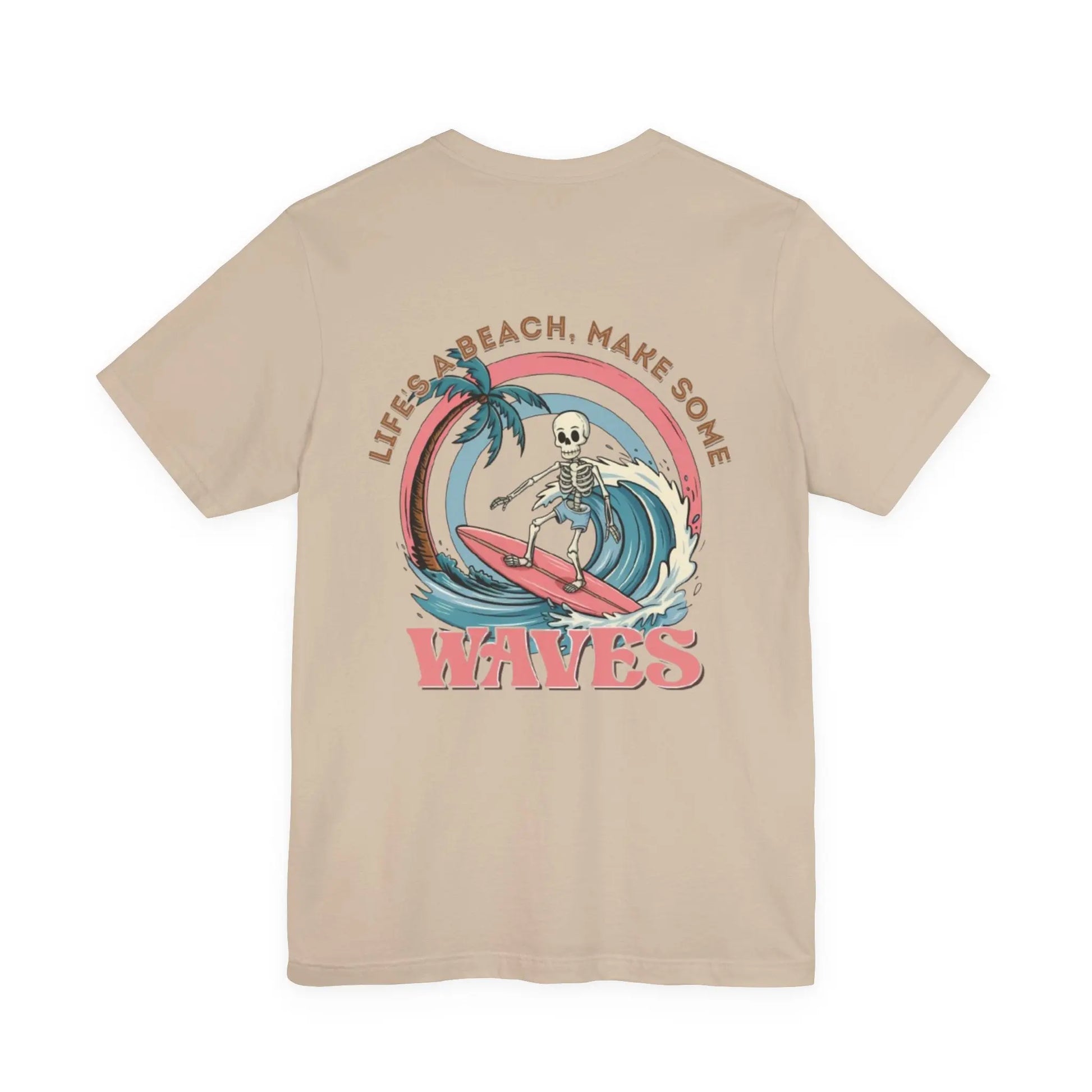 Wave Skeleton Surf T-Shirt — "Life's a Beach, Make Some Waves" Retro Tee Printify