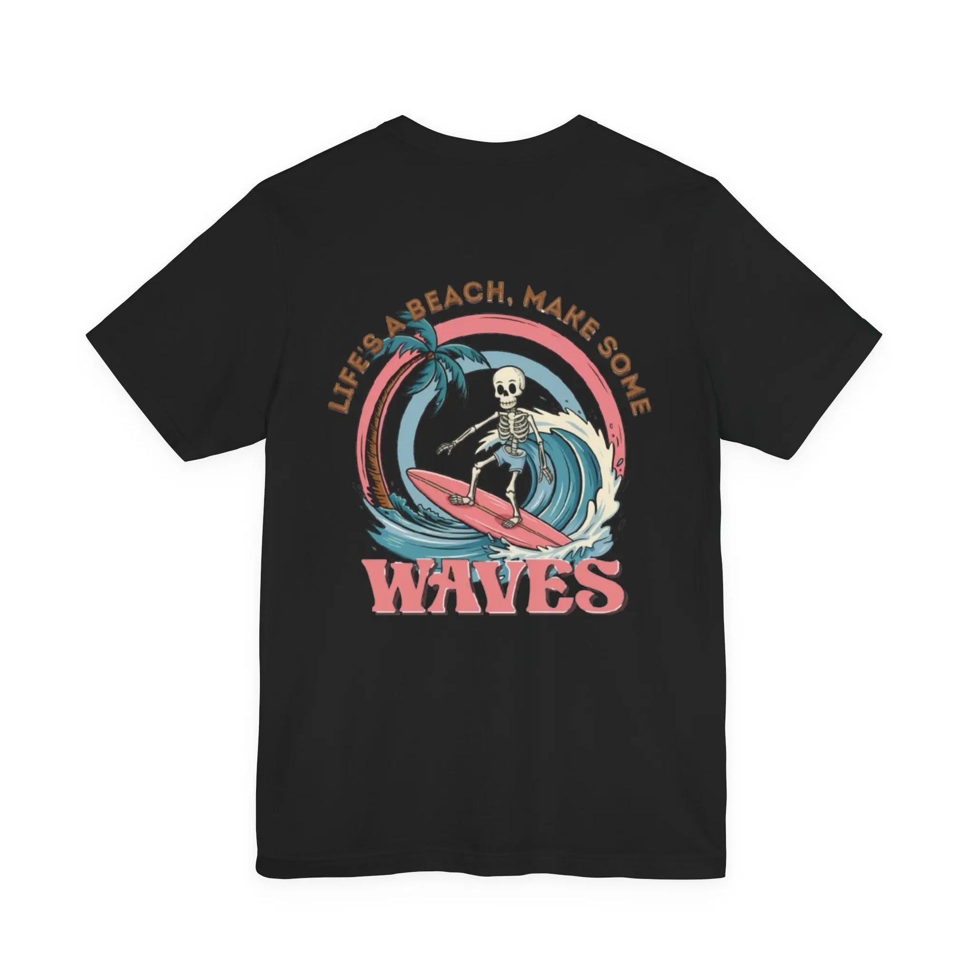 Wave Skeleton Surf T-Shirt — "Life's a Beach, Make Some Waves" Retro Tee Printify