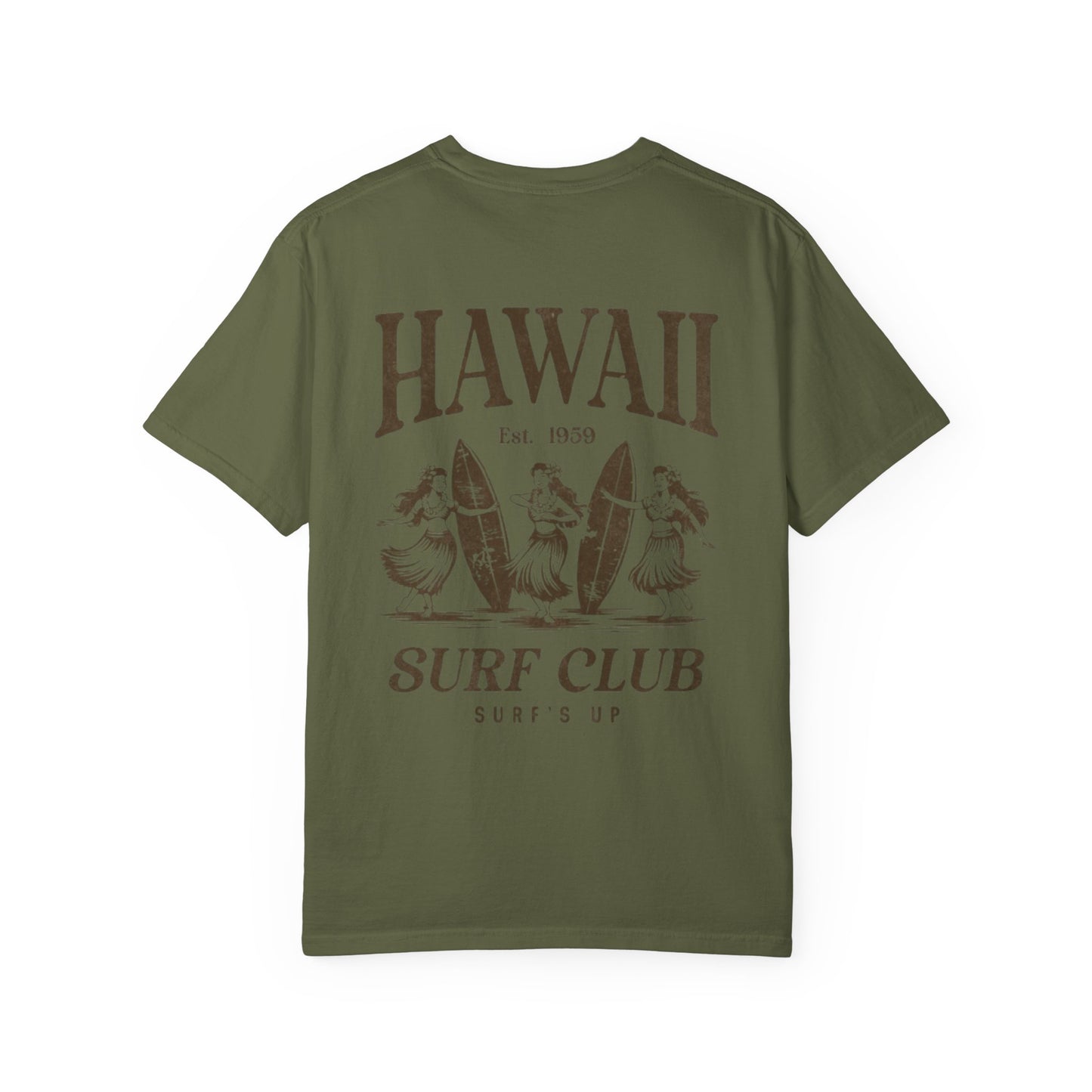 Hawaii Surf Club Graphic T-Shirt — Vintage Hula & Surfboard Tee