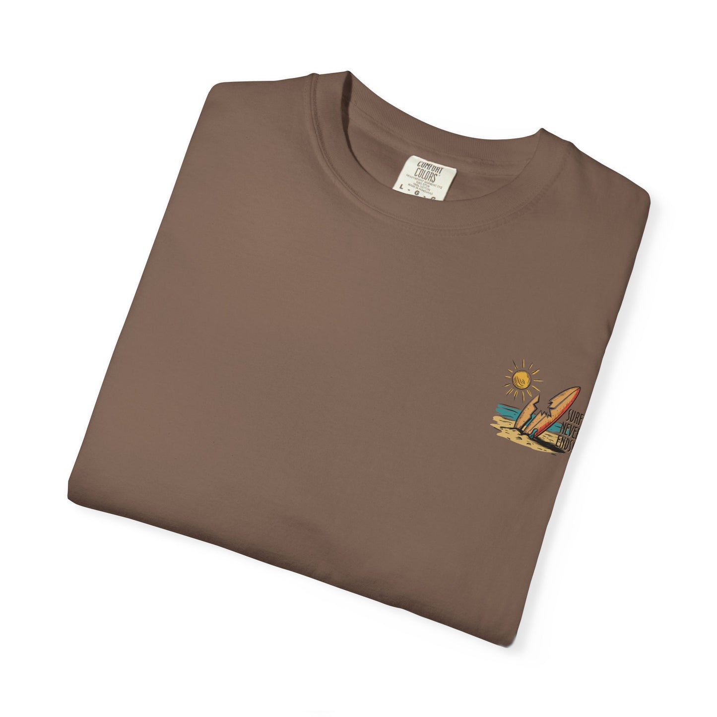 Surf Never Ends T-Shirt — Vintage Surfboard Beach Tee