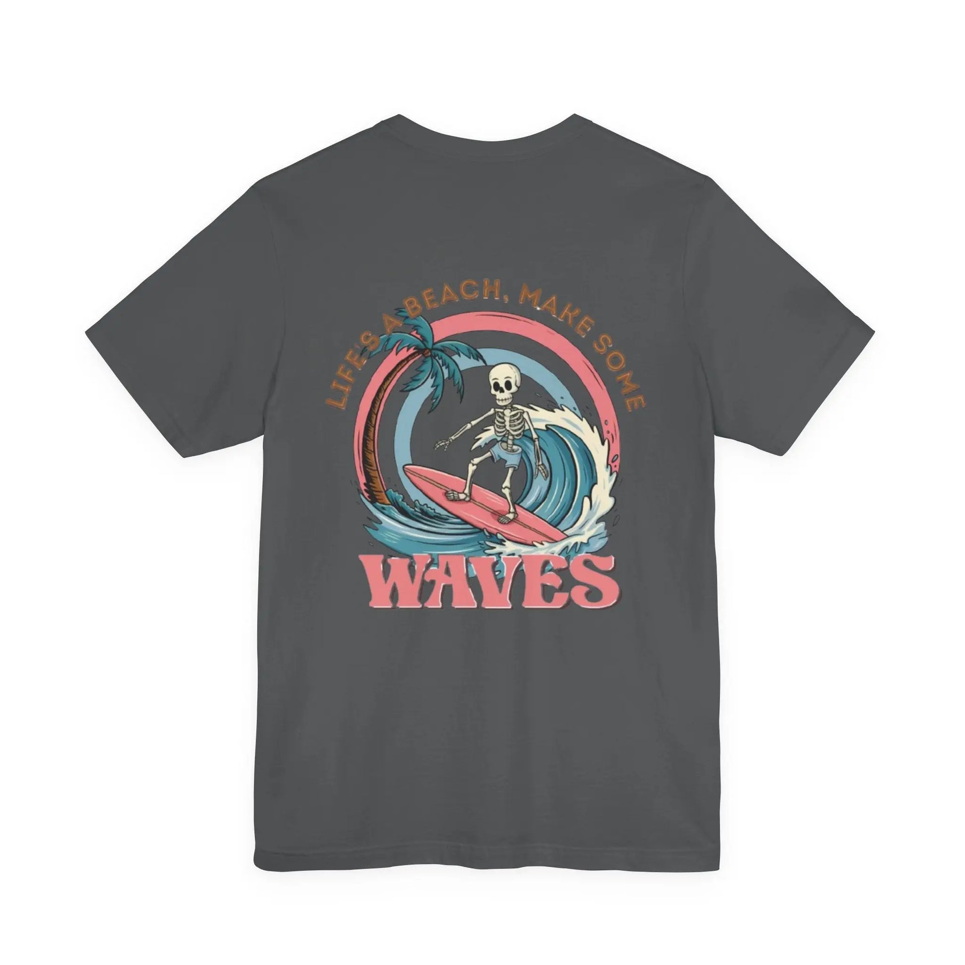 Wave Skeleton Surf T-Shirt — "Life's a Beach, Make Some Waves" Retro Tee Printify
