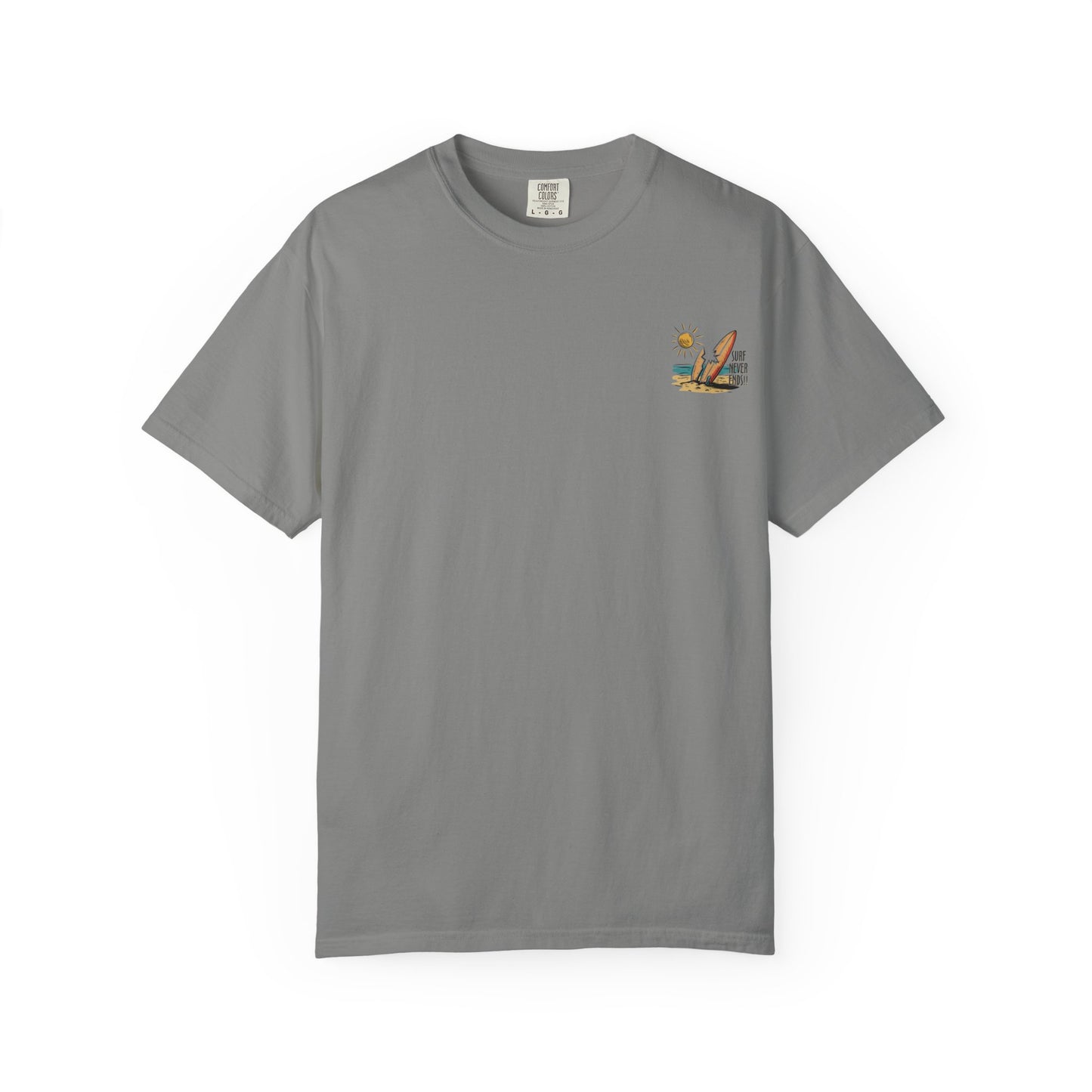 Surf Never Ends T-Shirt — Vintage Surfboard Beach Tee