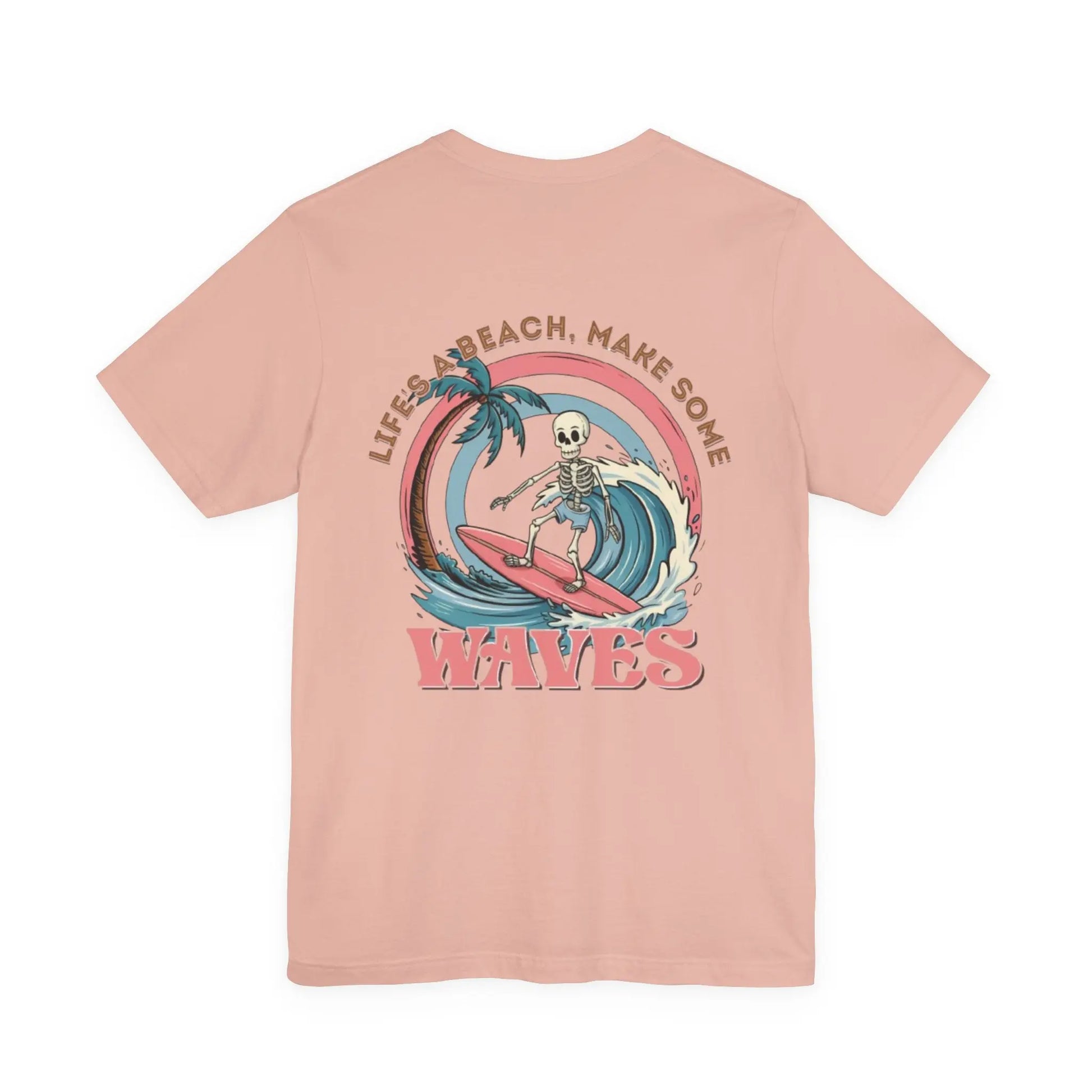 Wave Skeleton Surf T-Shirt — "Life's a Beach, Make Some Waves" Retro Tee Printify