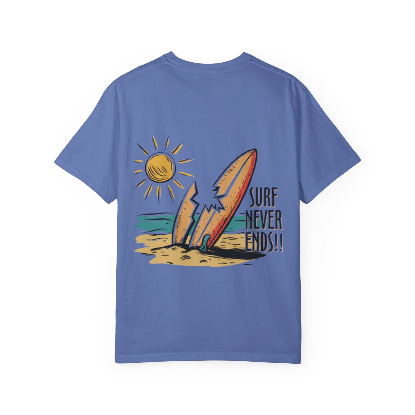 Surf Never Ends T-Shirt — Vintage Surfboard Beach Tee