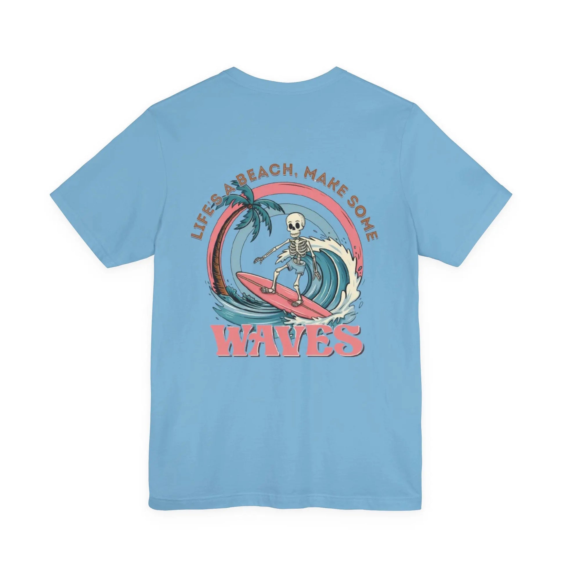 Wave Skeleton Surf T-Shirt — "Life's a Beach, Make Some Waves" Retro Tee Printify