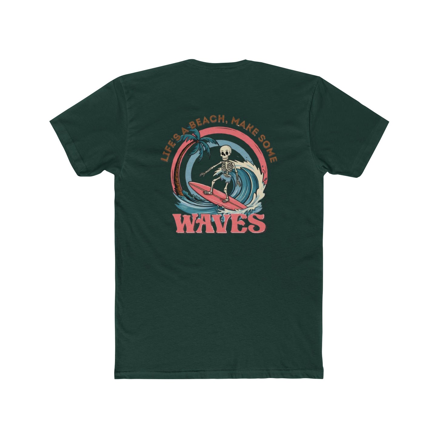 Wave Skeleton Surf T-Shirt — "Life's a Beach, Make Some Waves" Retro Tee