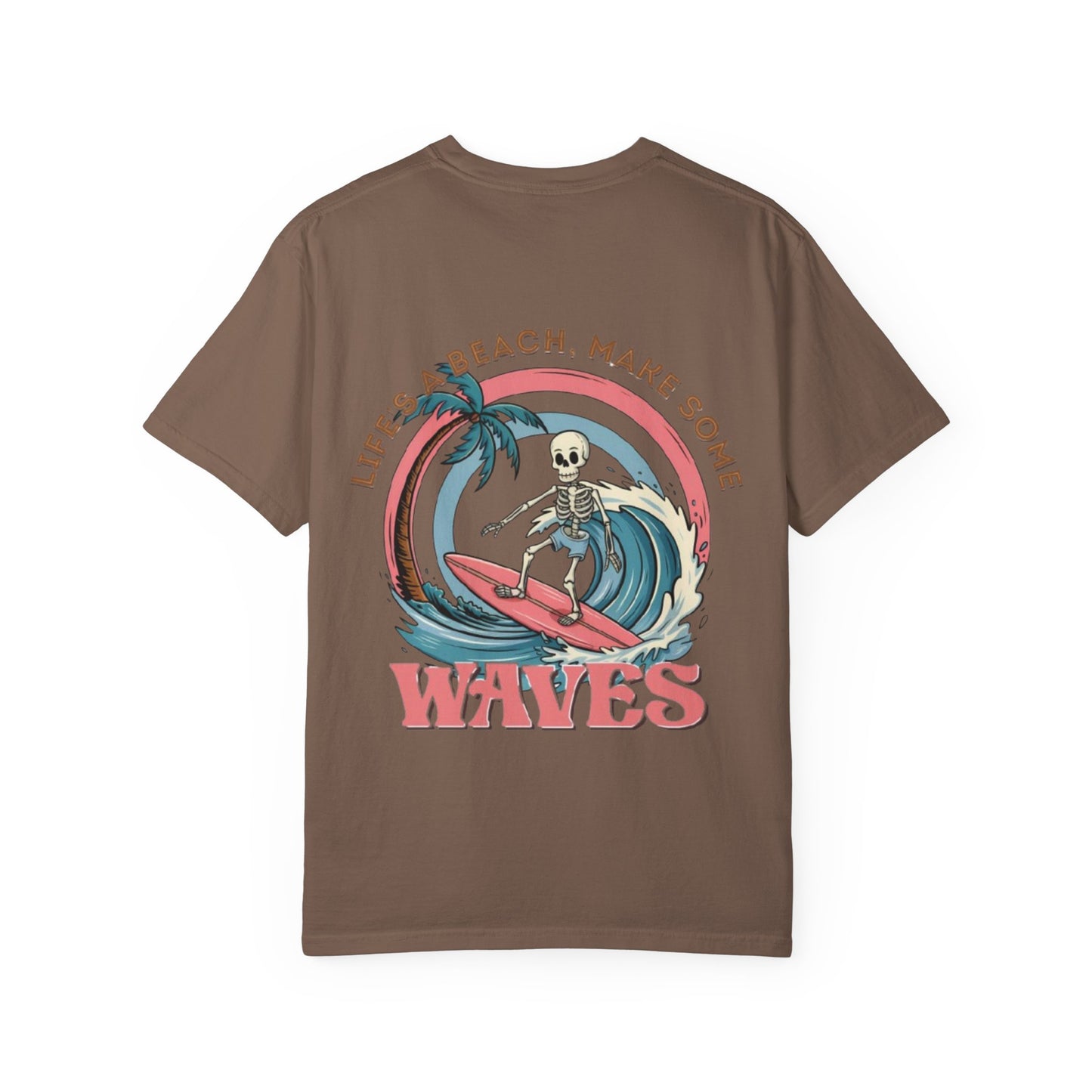 Surf Skeleton Tee — “Life’s a Beach, Make Some Waves” Graphic T-Shirt