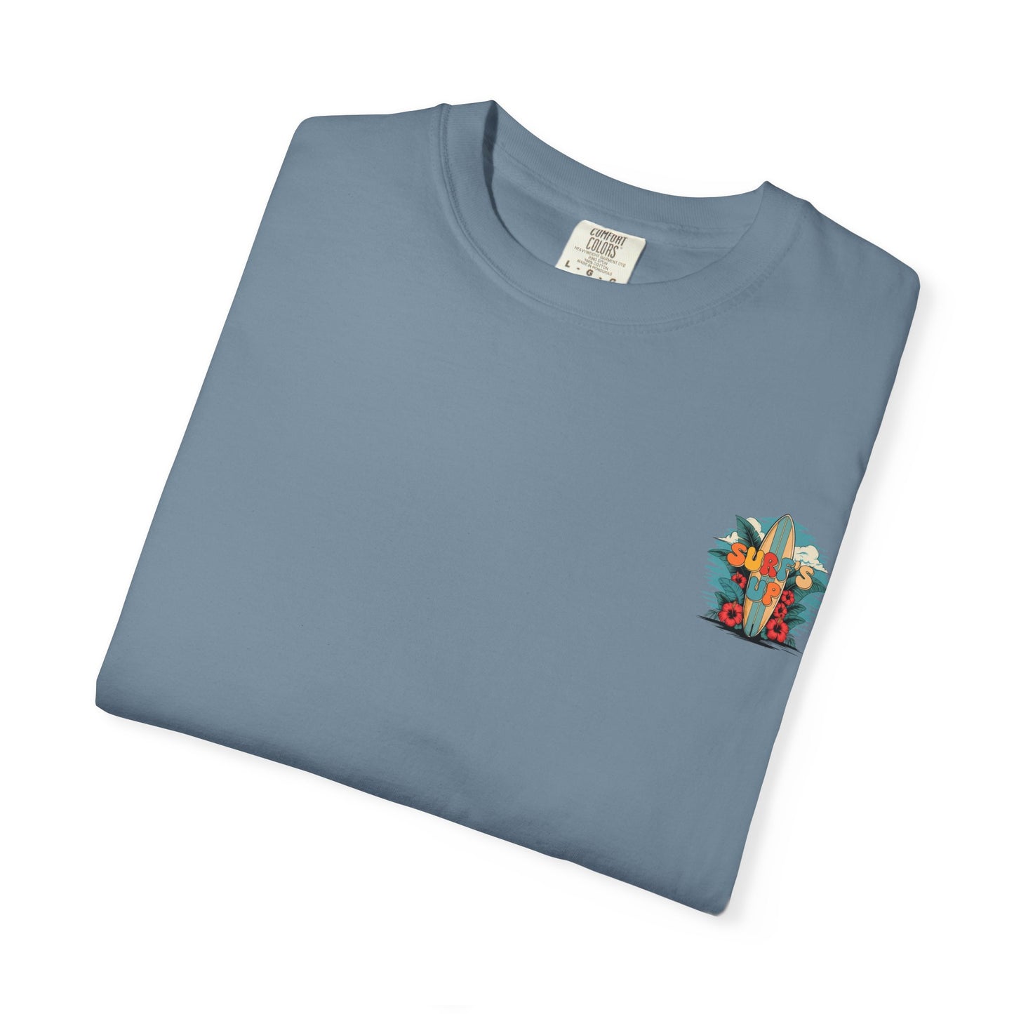 Surf's Up T-Shirt — Retro Surfboard & Hibiscus Beach Graphic