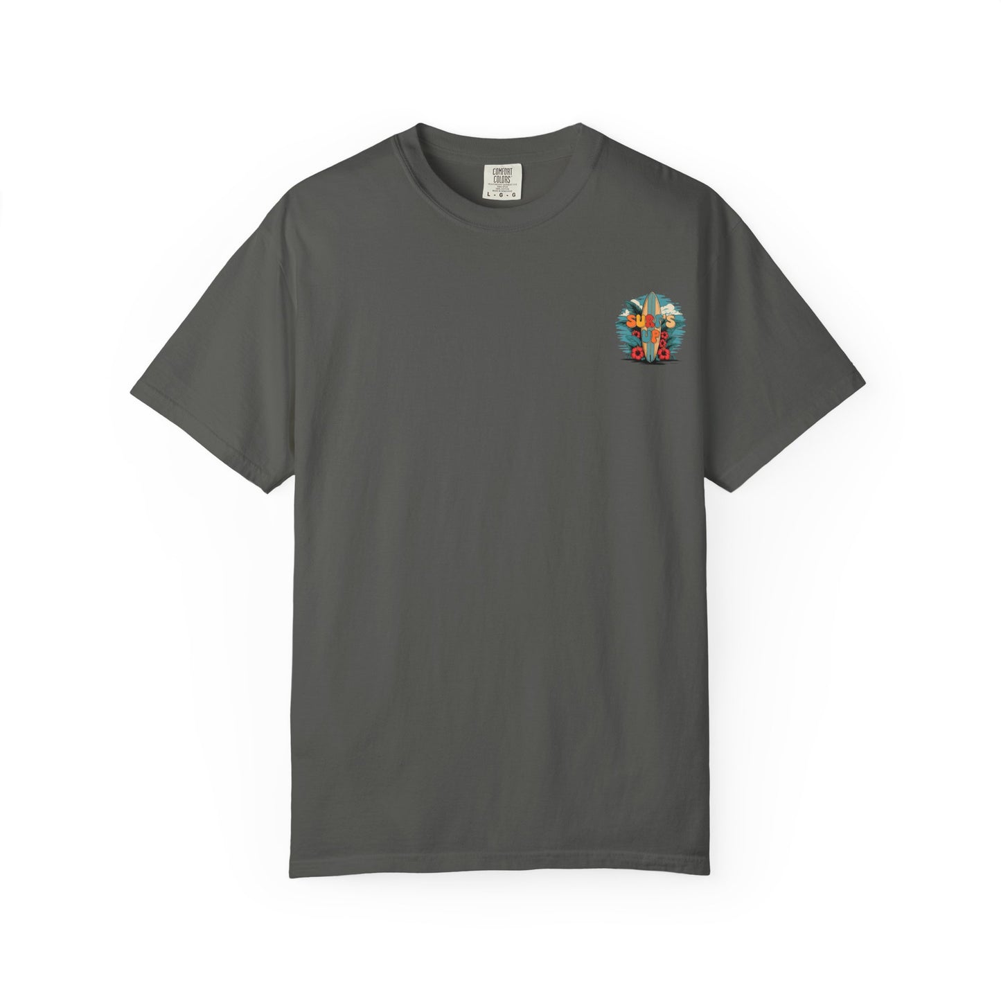 Surf's Up T-Shirt — Retro Surfboard & Hibiscus Beach Graphic